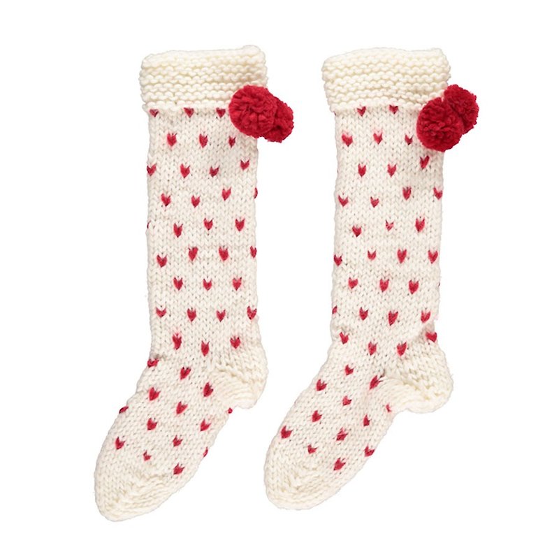 British PomPom super thick love pattern wool blend hand-knitted socks - อื่นๆ - เส้นใยสังเคราะห์ สีแดง