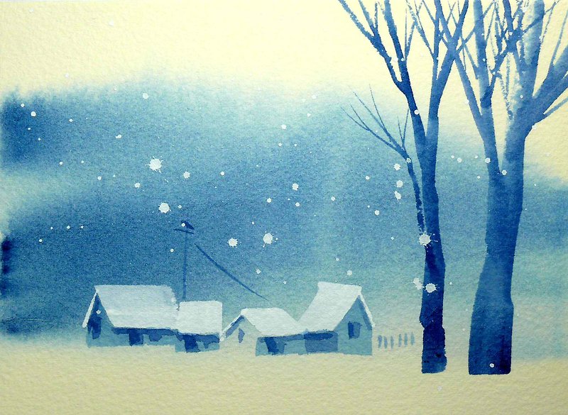 Healing Forest Series 538-Watercolor hand-painted limited edition postcard/Christmas card - การ์ด/โปสการ์ด - กระดาษ สีน้ำเงิน