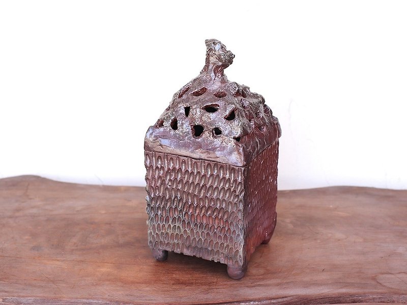 Bizen ware incense burner (handmade) ta-035 - Fragrances - Pottery Brown