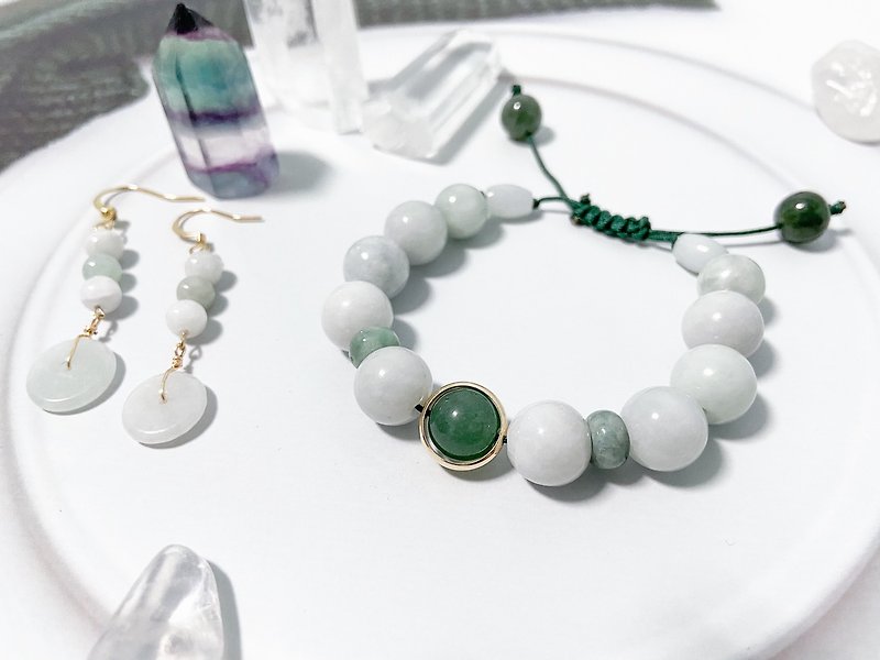 |Jadeite bracelet|Moisturizing temperament|Elegance|A goods glutinous jadeite //14K gold // - Bracelets - Jade Green