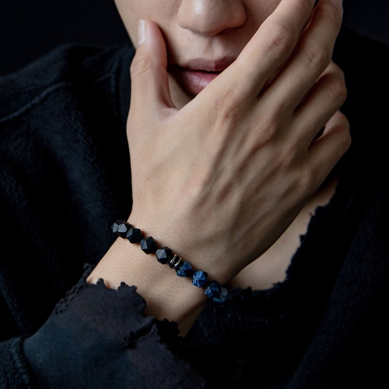 Men's Beaded Bracelet with Black Onyx and Dumortierite - Bracelets - Crystal Multicolor