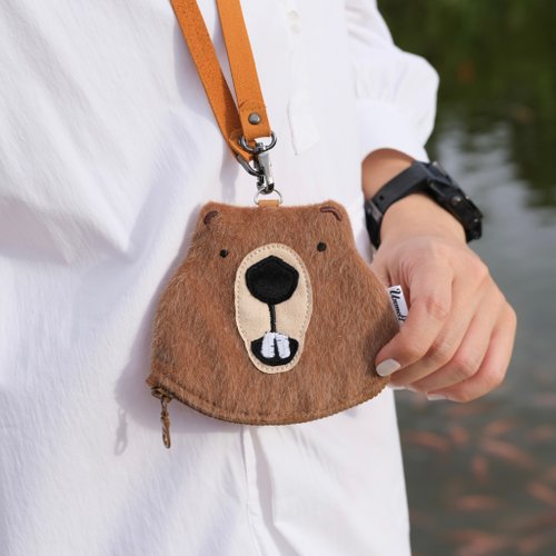 Beaver key&card pouch / small adorable animal coin purse / Wetland stuffs