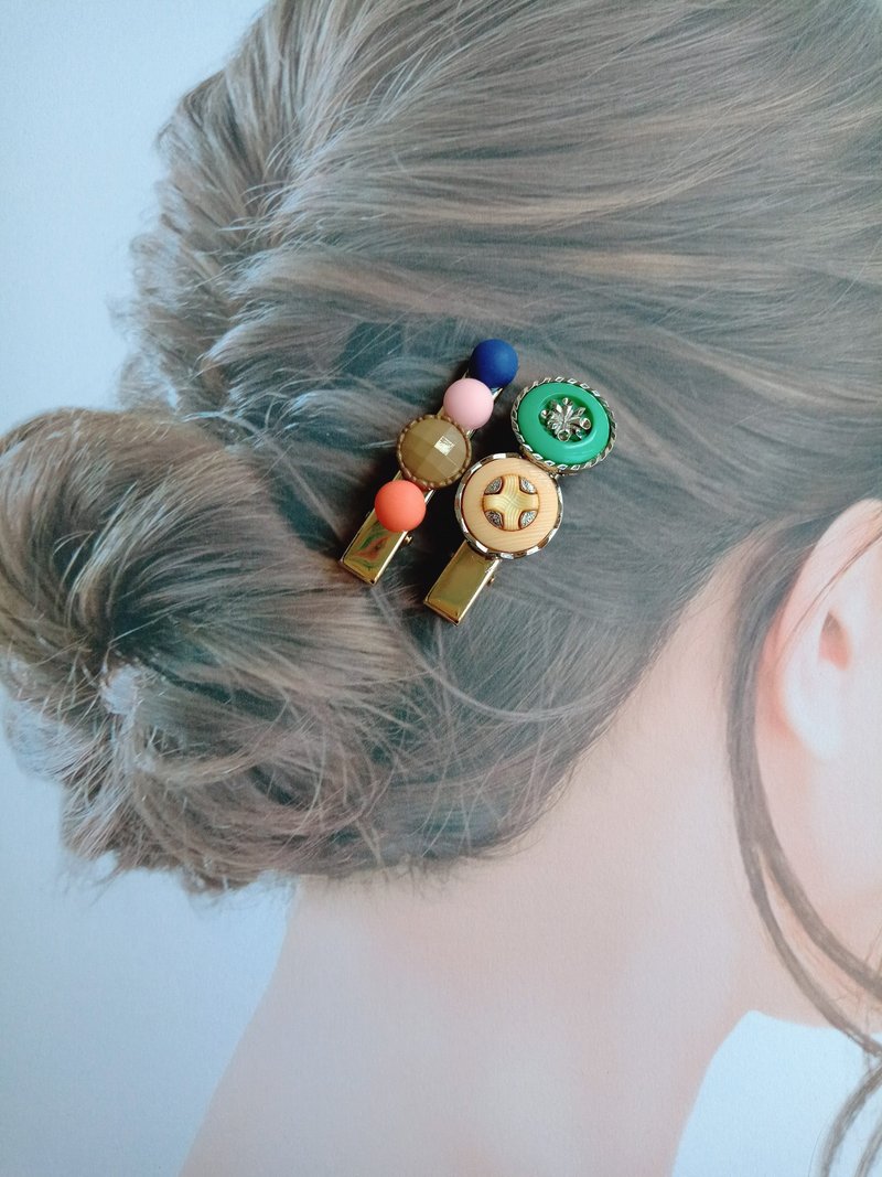 wow Button ハンドメイド-2 キャンディ パーティー ボタン プレス クリップ かんざし ヘア アクセサリー - ヘアアクセサリー - その他の素材 