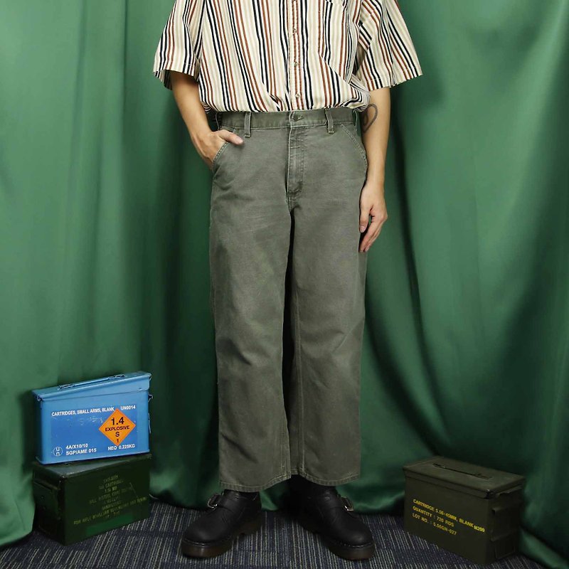 Tsubasa.Y ancient house A10 gray green Carhartt work pants, trousers wide version of tooling - Men's Pants - Cotton & Hemp 