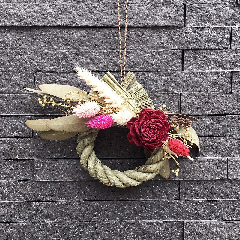 Small note with rope dry flower wreath wreath spring - ช่อดอกไม้แห้ง - พืช/ดอกไม้ หลากหลายสี