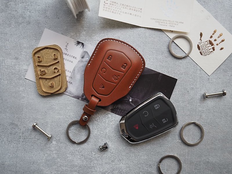 Customized Handmade Leather Cadillac Car key Case.Car Key Cover/Holder,Gift - ที่ห้อยกุญแจ - หนังแท้ หลากหลายสี