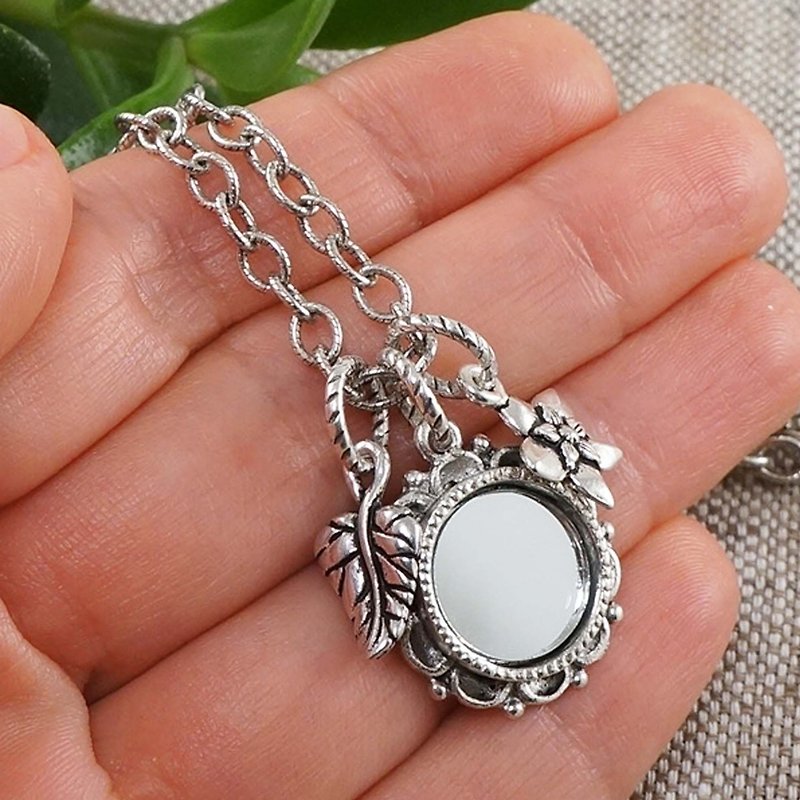 Evil Eye Glass Mirror Silver Protection Amulet Charm Pendant Necklace Jewelry - 項鍊 - 其他材質 銀色