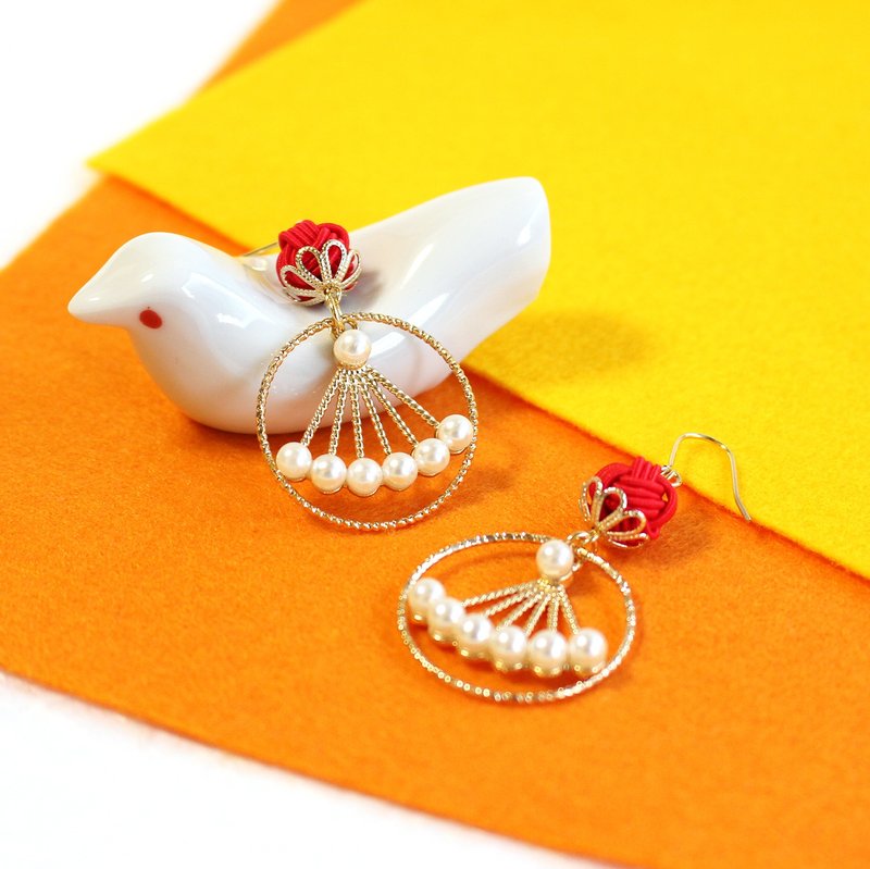 japanese style ear clip / mizuhiki / japan / accessory /  knot / red - 耳環/耳夾/耳骨夾 - 絲．絹 紅色