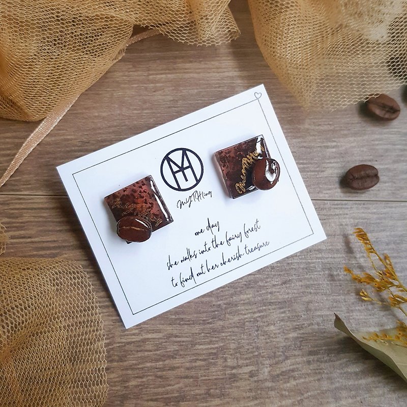 -Coffe Time-A cup of coffee resting time earrings-A - Earrings & Clip-ons - Resin Brown