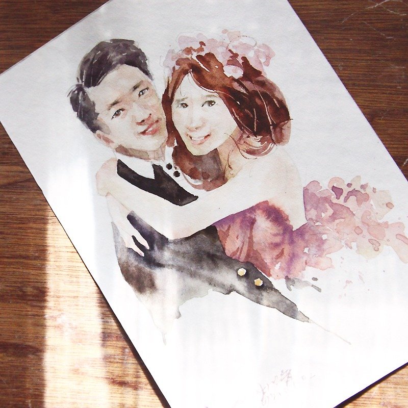 Custom Watercolor Wedding Portrait | Wedding Gift | Lovers | Couple Portrait - Wedding Invitations - Paper Pink