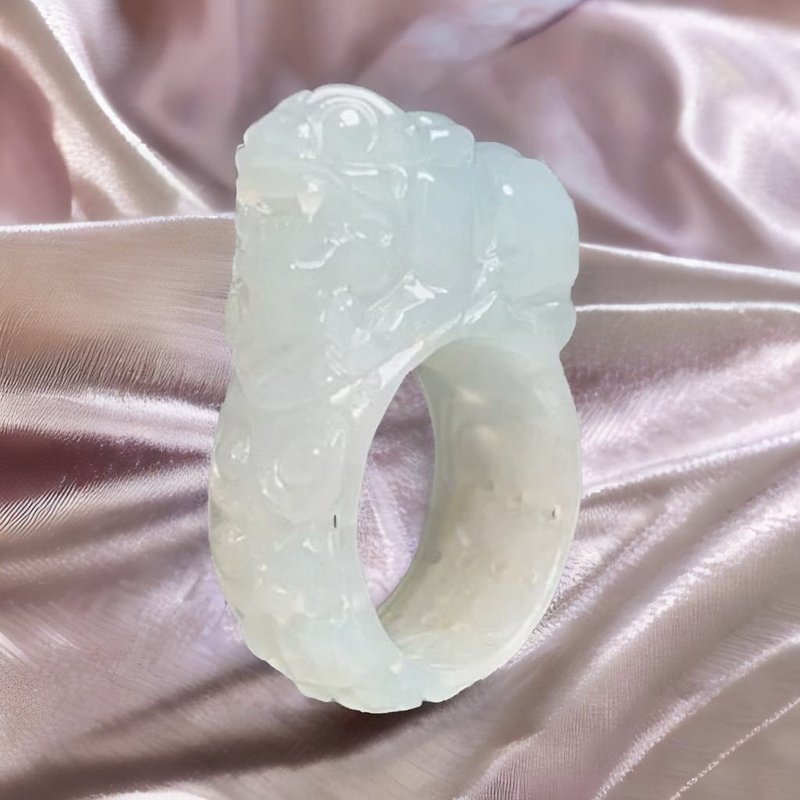 [Lucky Beast] Ice Jade Pixiu Jade Ring | International 15.5mm | Natural Burmese Jade A-grade - General Rings - Jade Transparent