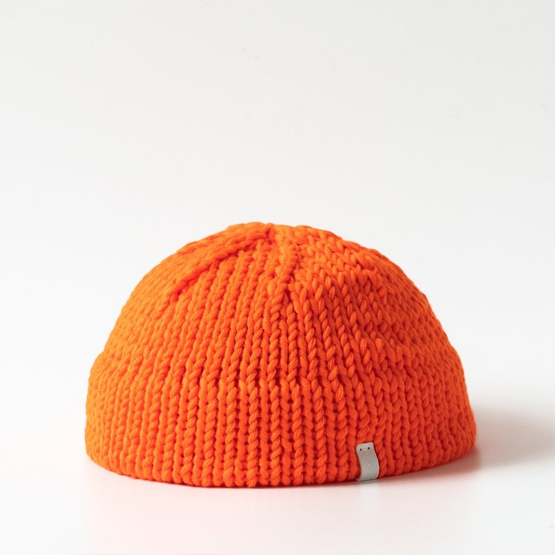 K001 Hand-knitted Short Dome Wool Cap Sailor Cap- Neon Orange - Hats & Caps - Cotton & Hemp Orange