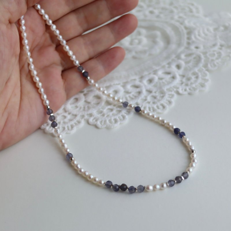 Gentle Firm Pearl Necklace Natural Freshwater Pearl Baroque Pearl Lazurite lolite - สร้อยคอ - ไข่มุก 