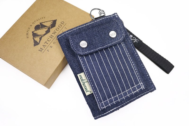 Matchwood Urban Wallet Wallet Short Clip Wallet Card Holder High Quality Wallet Stripe Denim - กระเป๋าสตางค์ - วัสดุกันนำ้ สีน้ำเงิน