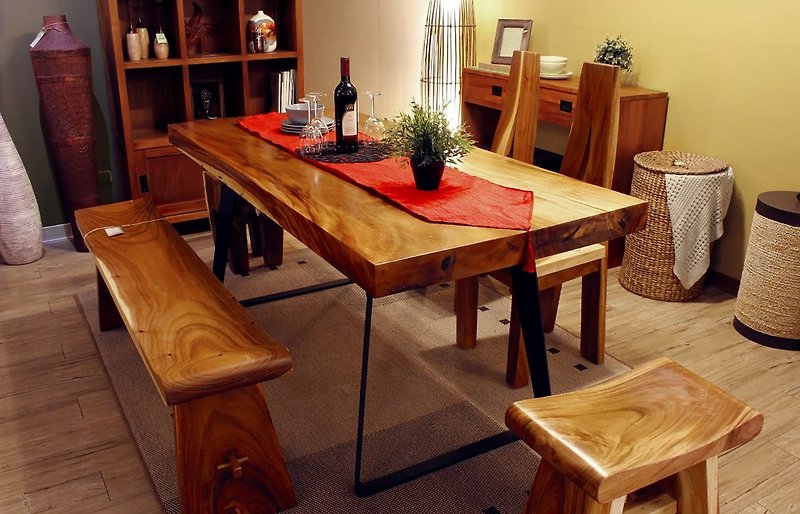 長方形の雨の木製テーブルDanaeダイニングテーブル鉄の脚 - その他の家具 - 木製 