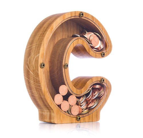 WOODPRESENTS Personalized baby boy piggy bank LETTER Wooden coin bank Grandchild