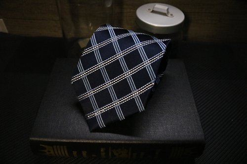 壞紳士 藍色蠶絲大格紋領帶/英倫雅痞紳士necktie