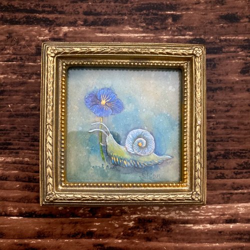Atelier Shion 蝸牛と紫陽花-A  / 繡球花 繪畫 仿古風格 古董 室內裝飾