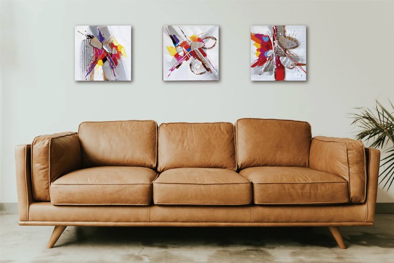 French design abstract art inspiration collection oil painting set of three - โปสเตอร์ - อะคริลิค หลากหลายสี