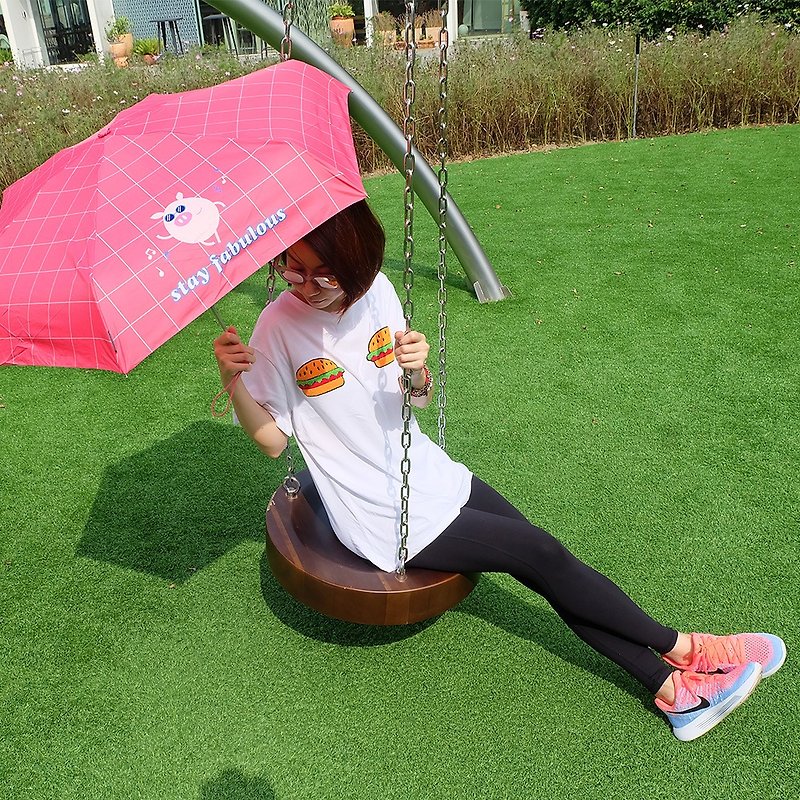 【台灣文創 Rain's talk】快樂豬抗UV五折手開傘 - 雨傘/雨衣 - 防水材質 粉紅色
