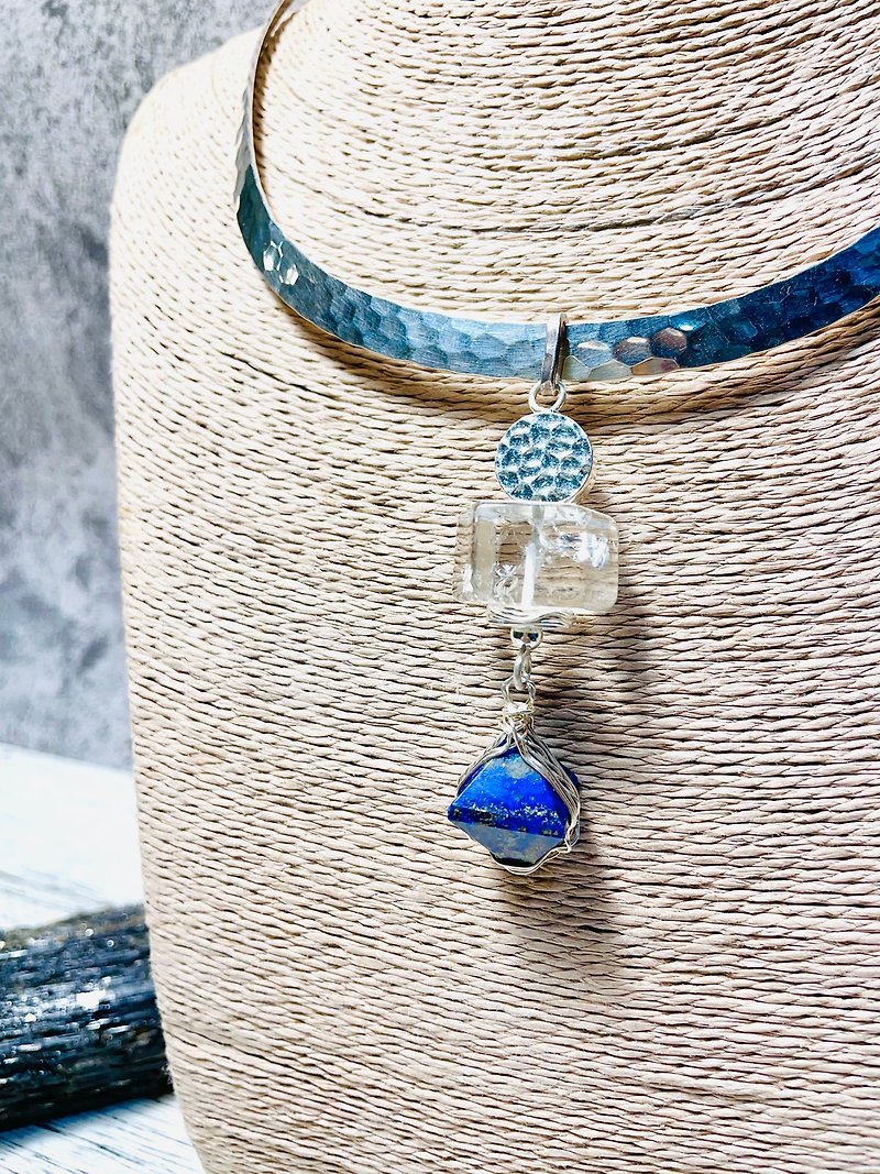 Suspended lapis lazuli and white crystal sterling silver pendant - Other - Semi-Precious Stones Blue