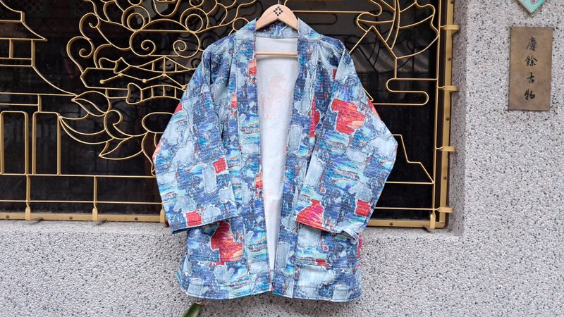 AMIN'S SHINY WORLD Japanese cloth craft digital printing KIMONO - Men's Coats & Jackets - Cotton & Hemp Multicolor