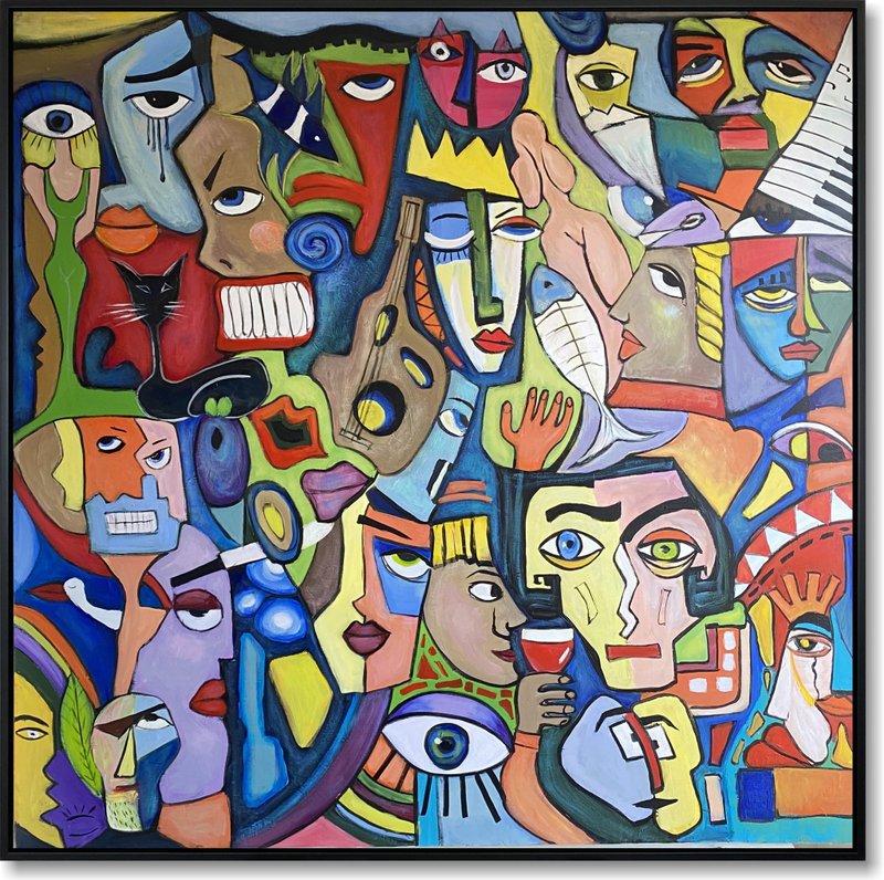 Abstract Cubism Face Art Large Vibrant Colorful Painting Original Modern Art - 壁貼/牆壁裝飾 - 壓克力 多色