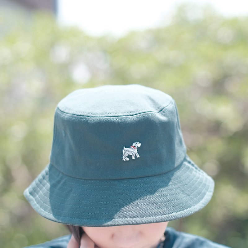 漁夫帽-縫珠散步雪納瑞 - 帽子 - 棉．麻 綠色