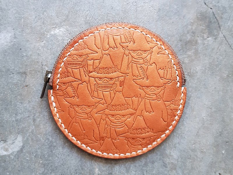 MOOMINx Hong Kong-made leather Shiliqi round coin purse material bag loose paper well stitched formally authorized - Leather Goods - Genuine Leather Orange