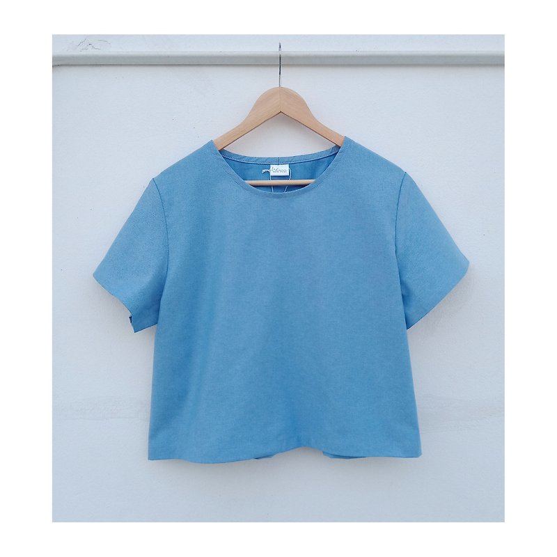 Short sleeve, round neck, cotton shirt - Women's Tops - Cotton & Hemp Blue