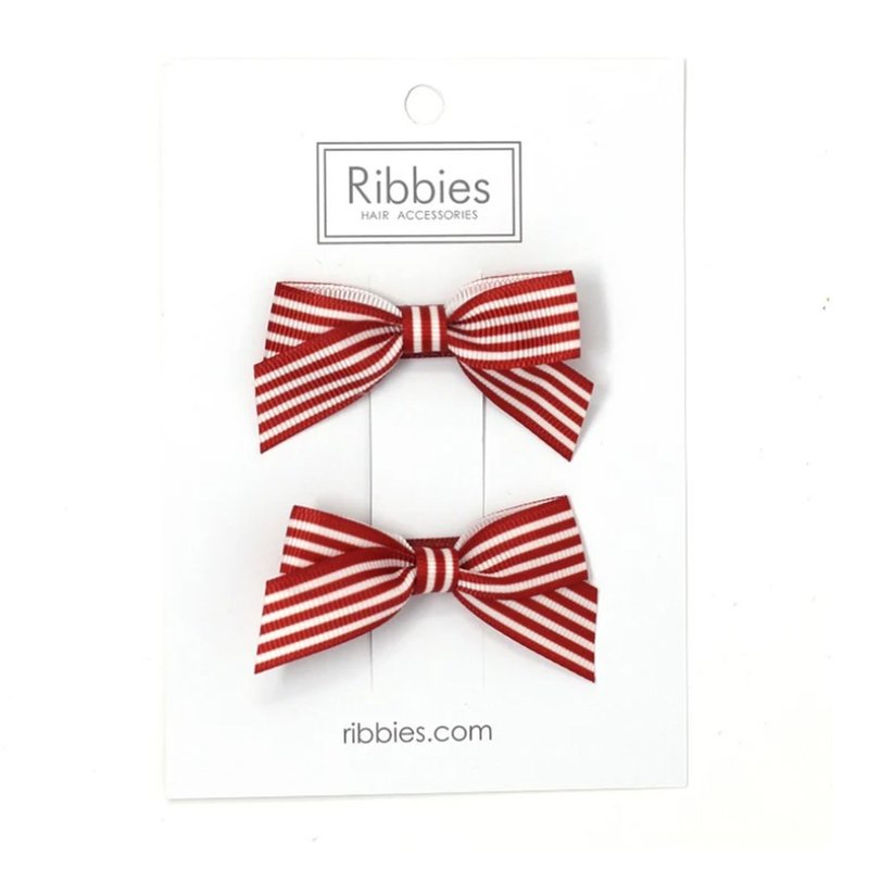 British Ribbies striped bow set of 2 - rust red - เครื่องประดับผม - เส้นใยสังเคราะห์ 