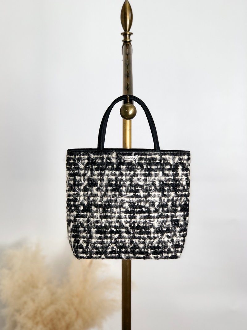 【 日本直送　名牌中古包 】Christian Dior クリスチャン ディオール ハンドバッグ ブラック ホワイト ロゴ ウール ツイード ny7jtf - 手提包/手提袋 - 羊毛 黑色