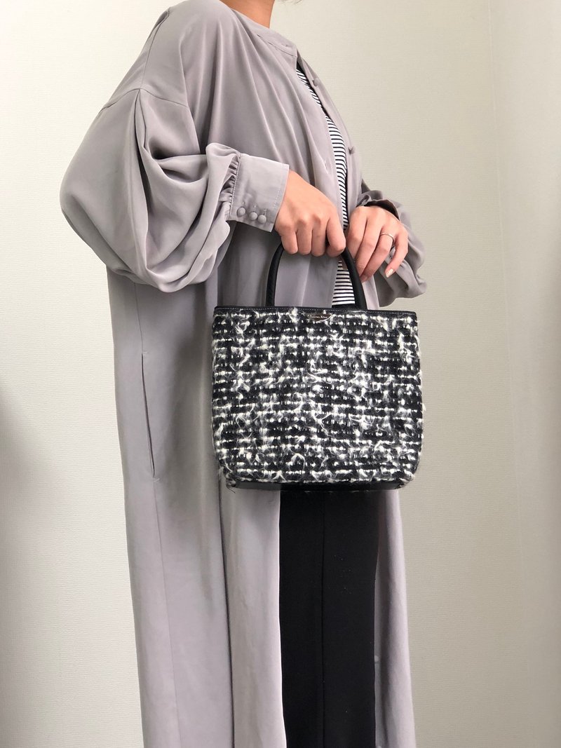 【 日本直送 名牌中古包 】Christian Dior 迪奧 手提包 黑色 白色 Logo 羊毛 斜紋布 ny7jtf - 手袋/手提包 - 羊毛 黑色