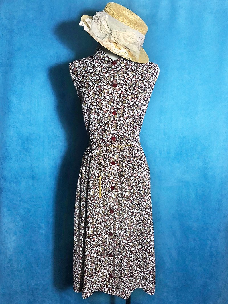 Oil painting flowers sleeveless vintage dress / abroad brought back VINTAGE - ชุดเดรส - เส้นใยสังเคราะห์ หลากหลายสี