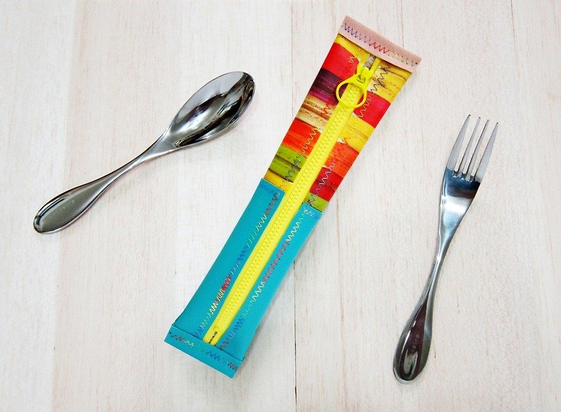 [Interior width 6cmX length 21cm] 2 sides waterproof environmental protection cutlery bag & pencil case-macaron-blue-green - Chopsticks - Waterproof Material Multicolor