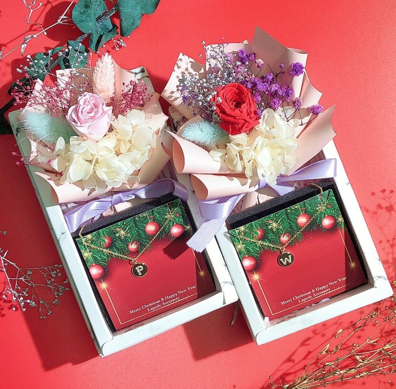 客製化禮物 花盒 客製化 英文字母 玻璃石 頸鏈  項鍊 生日 婚禮 - 項鍊 - 其他金屬 紅色