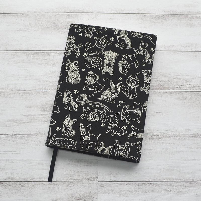cute dogs book cover with bookmark handmade - ปกหนังสือ - ผ้าฝ้าย/ผ้าลินิน สีดำ
