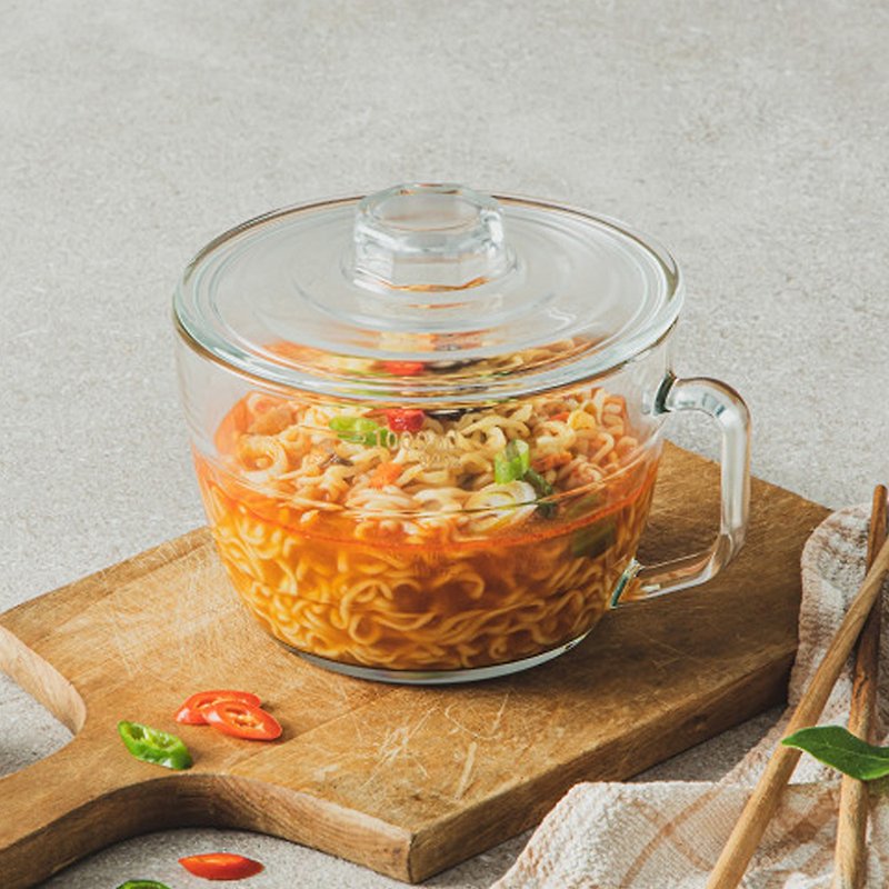 Glasslock Tempered Glass Microwave Bowl Instant Noodle Bowl Glass Bowl 1100ml - Lunch Boxes - Glass Transparent