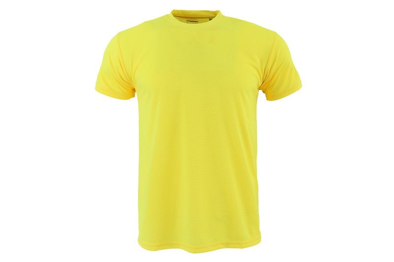 X-DRY plain surface moisture wicking round neck T :: yellow :: men and women can wear - ชุดกีฬาผู้ชาย - เส้นใยสังเคราะห์ สีเหลือง