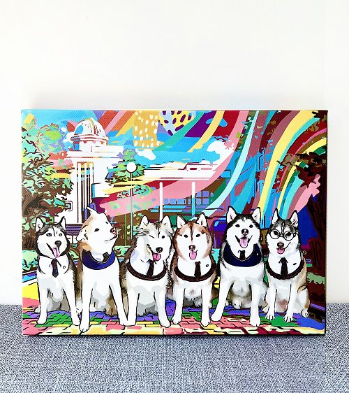 Drawme Wow 長34x25cm 客製化 寵物畫 設計 合併 狗 人像 藝術 無框畫 禮物