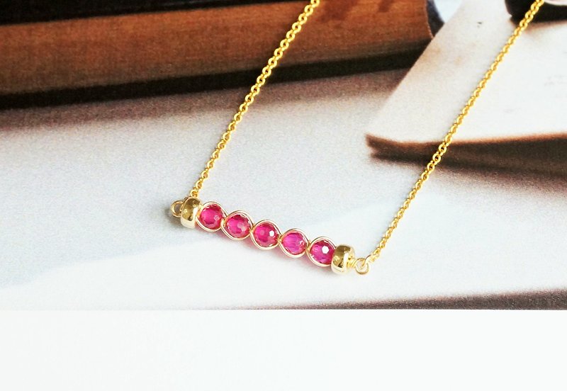 July Birthstone Necklace Natural Ruby American 14K Gold Necklace - สร้อยคอ - เครื่องประดับ สีทอง
