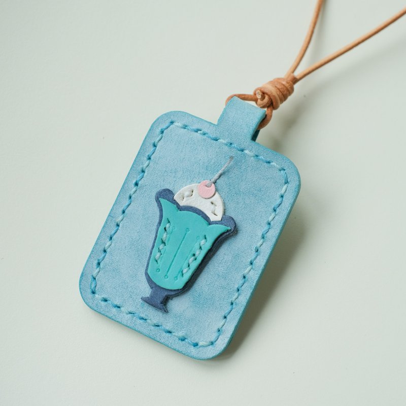 Dessert access card holder bag ornaments handmade cowhide decoration - ที่ใส่บัตรคล้องคอ - หนังแท้ สีน้ำเงิน