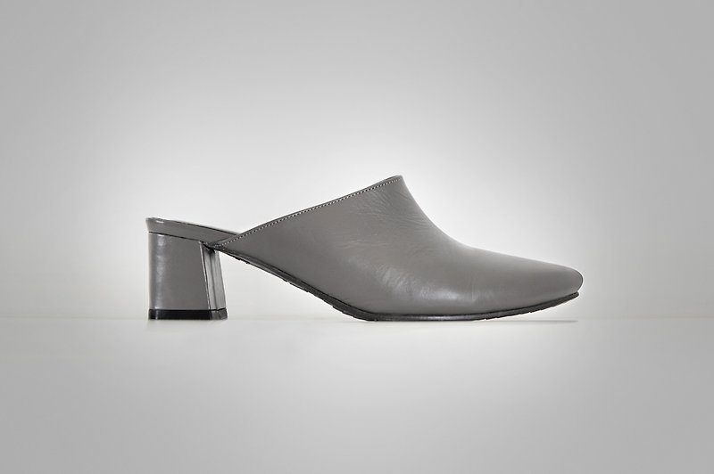 Mules Heels (極致灰) Gray 中高跟穆勒 | WL - 高踭鞋 - 真皮 灰色