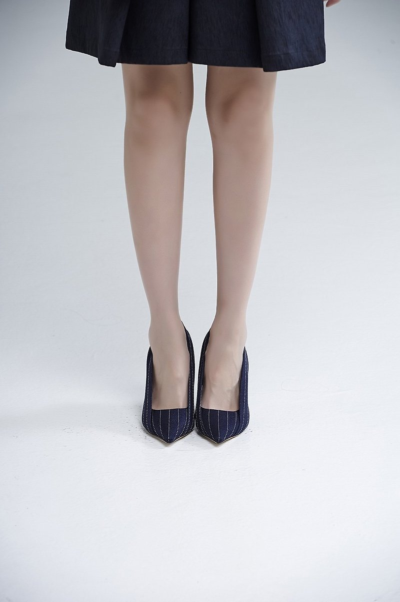 [Clearance SALE] Hierarchical patchwork stiletto blue - รองเท้าส้นสูง - หนังแท้ สีน้ำเงิน