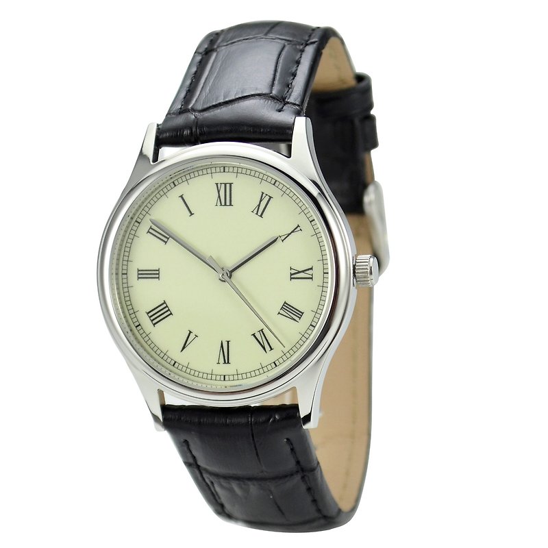 反時計回りの時計ローマ字レトロユニセックスデザイン世界中送料無料 - 腕時計 ユニセックス - ステンレススチール グレー