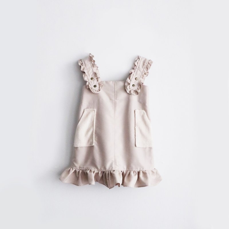 Lotus leaf sling short-haired pocket work skirt - ชุดเด็ก - ผ้าฝ้าย/ผ้าลินิน ขาว
