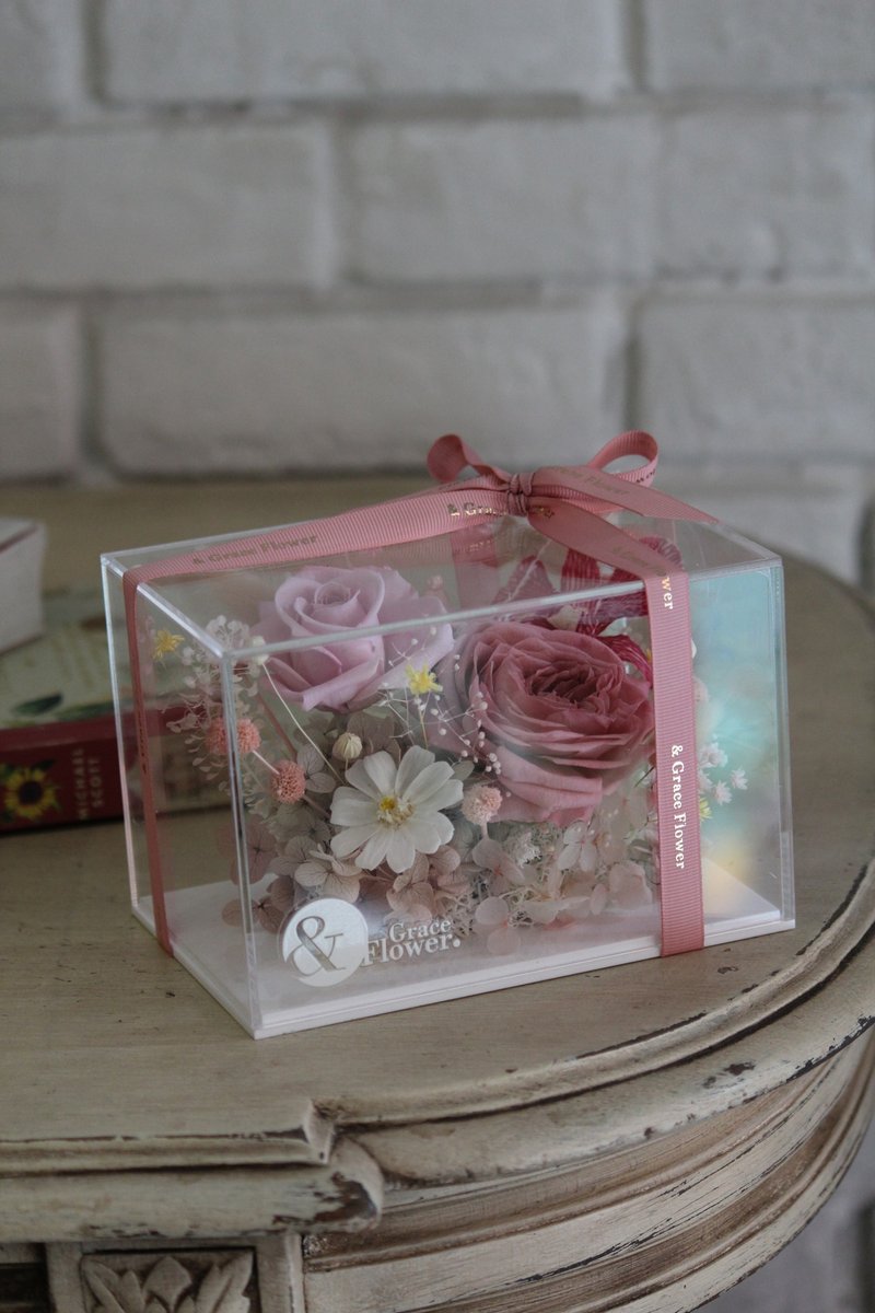 [Pink Acrylic Jewelry Box] Preserved Flowers/Home Decorations/Congratulations Flower Gifts - Dried Flowers & Bouquets - Plants & Flowers Pink