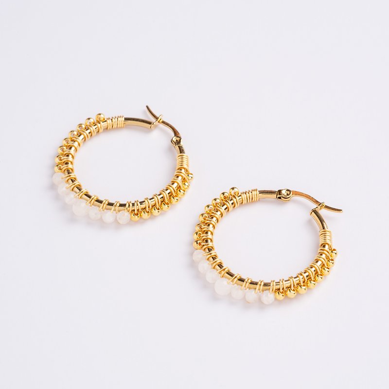 Stainless Steel Earrings & Clip-ons White - Large Rumaisa Earrings in Moonstone (18K Gold Plated Moonstone Hoops)
