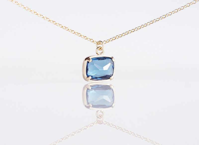 【14KGF】Necklace,Square Glass-Montana- - 項鍊 - 玻璃 藍色