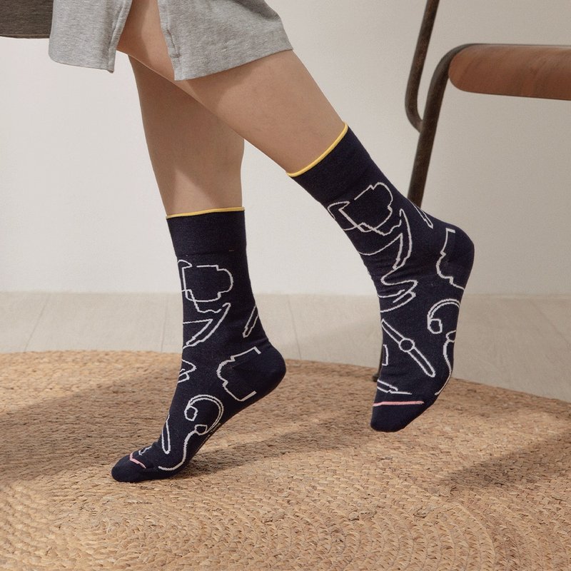 One Cup American/Dark Blue (F)-MIT Design Antibacterial Mid-calf Socks - ถุงเท้า - ผ้าฝ้าย/ผ้าลินิน สีน้ำเงิน